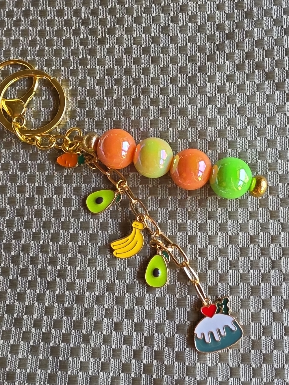 Fruit Charm Keychain - Orange & Green Beaded Accessory